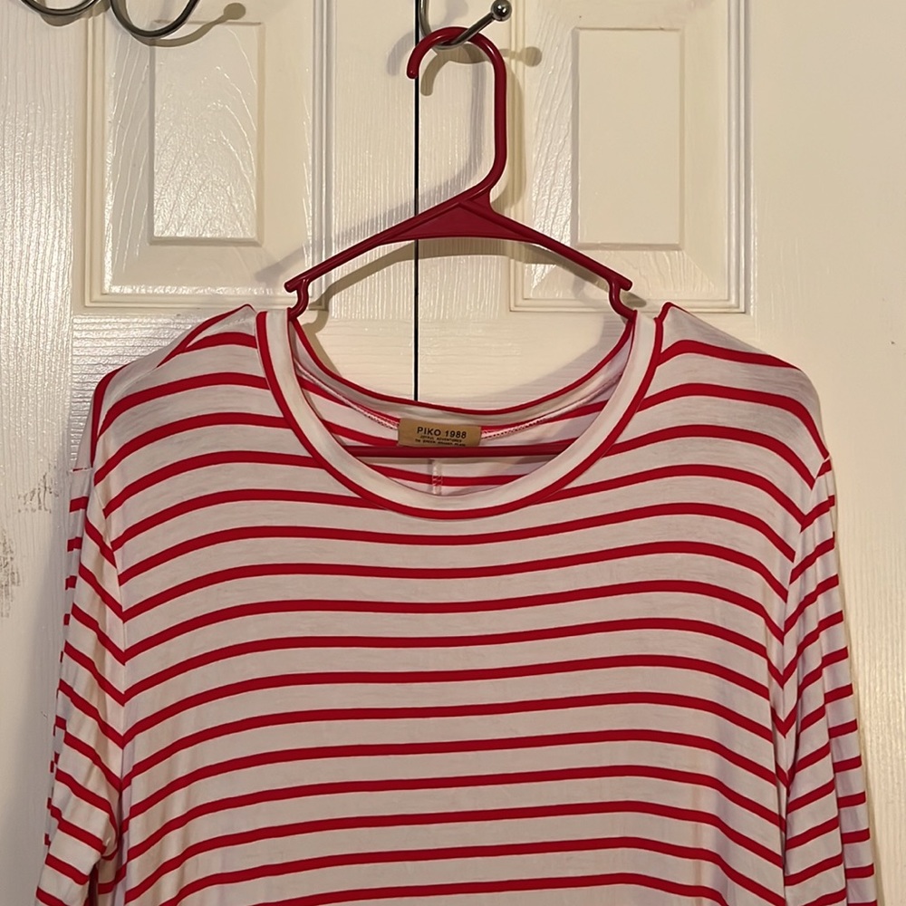 Piko 1988 red striped dress with long sleeves and pockets size xl